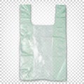 Green plastic disposable transparent shopping bag.